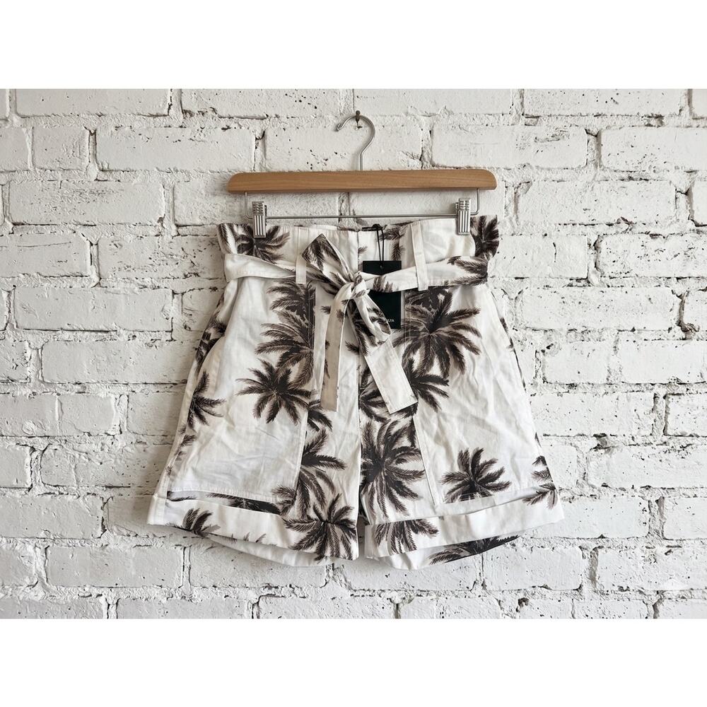 LE SUPERBE Palm Print Cotton Paperbag super high Waist Shorts 2-4 Resortwear